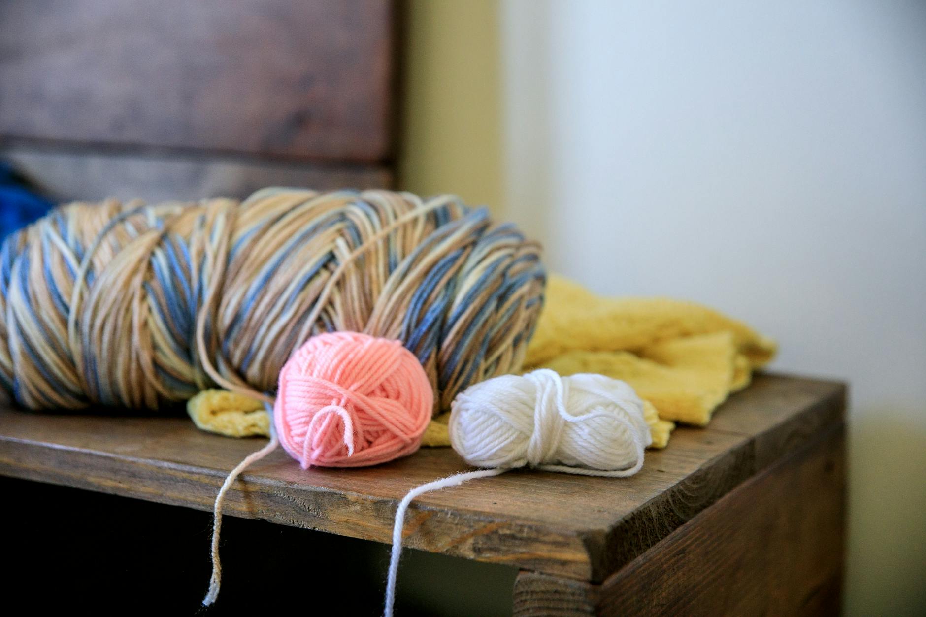 close up view of woolen yarns