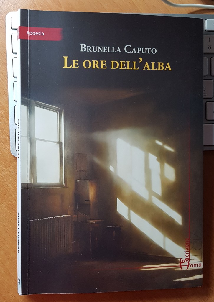 Copertina del libro 'Le ore dell'alba' di Brunella Caputo, con una luce soffusa che filtra da una finestra.