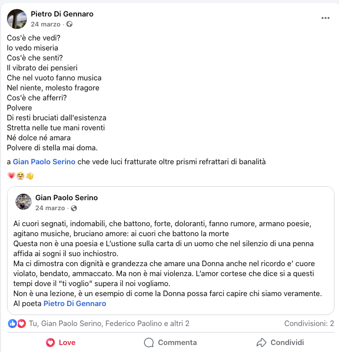 Post containing poetic reflections on existence, art, and the power of desire, celebrating life and resilience.