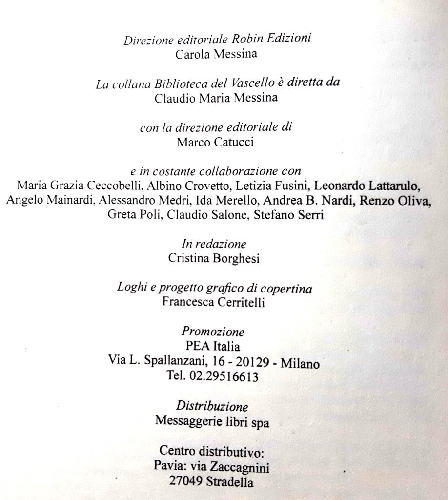 Programma editoriale in italiano con dettagli su direzione, redazione e distribuzione di opere letterarie.