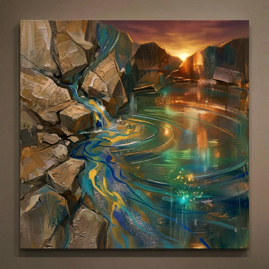 Abstract spring emerging from pale stone into luminous pool Abstract spring emerging from pale stone into luminous pool